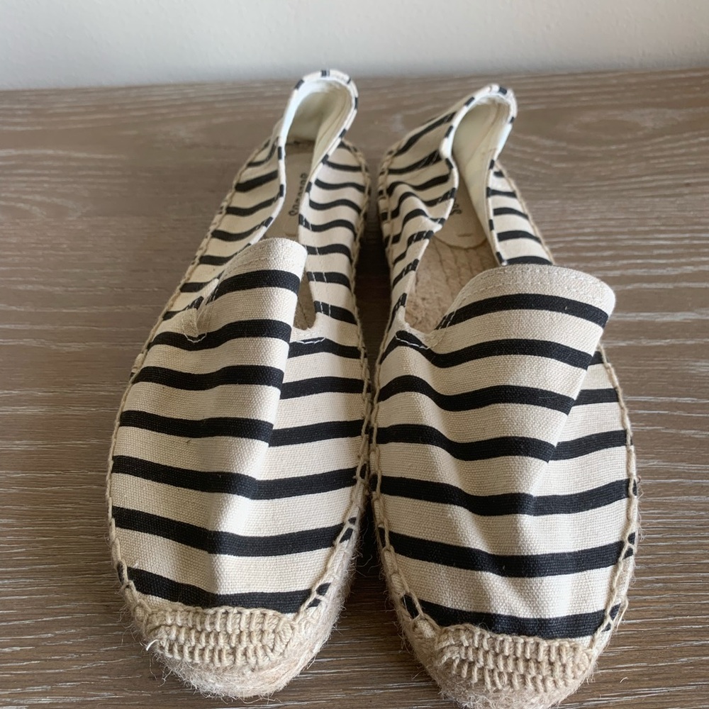 Soludos Ivory and Black Stripe Espadrilles
